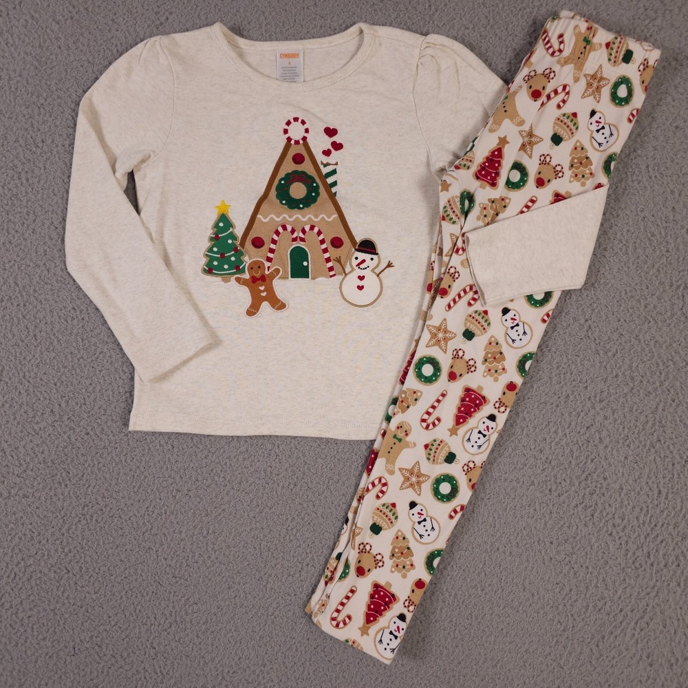 Gymboree Christmas Cabin Set Girls 6 Tan Gingerbread Snowman Top Leggings Outfit